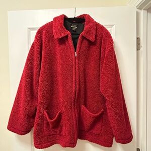 Sigrid Olsen Sport vintage full zip teddy jacket with front pockets red 
L
